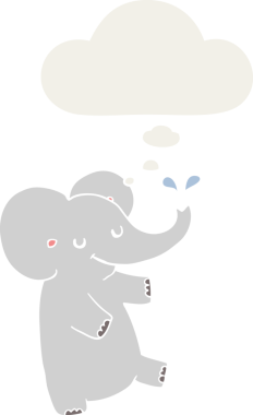 Düşünce baloncuğu olan dans eden bir fil insan tarafından çizilmiş.