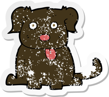 Bir insan tarafından çizilmiş çizgi film köpeğinin gerilimli çıkartması.