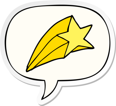 Bir insan tarafından çizilmiş konuşma kabarcığı çıkartmalı çizgi film yıldızı.