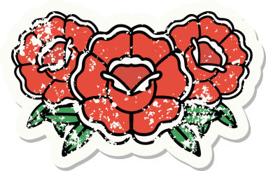 Bir insanın çizdiği çiçek buketinin geleneksel stiliyle depresif etiket dövmesi.