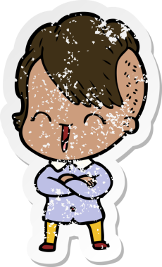 Bir insan tarafından çizilmiş mutlu bir hippi kızın sıkıntılı çıkartması.