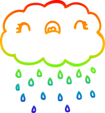 Gökkuşağı gradyan çizgisi bir insan tarafından çizilmiş şirin bir karikatür bulutu