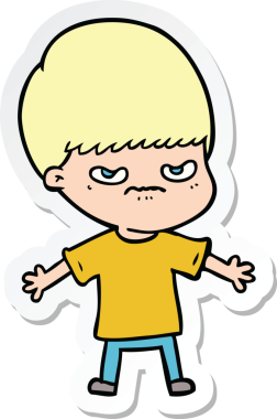 Bir insan tarafından çizilmiş kızgın bir çizgi film çocuğunun çıkartması.