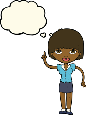 Bir insan tarafından çizilmiş düşünce baloncuğu fikri olan karikatür kadın.