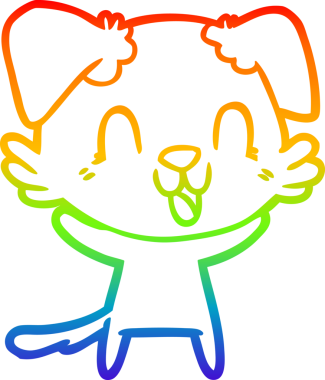 Gökkuşağı gradyan çizgisi bir insan tarafından çizilmiş gülen bir çizgi köpeğin çizimi