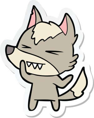 Bir insan tarafından çizilmiş kızgın bir kurt çizgi filminin çıkartması.