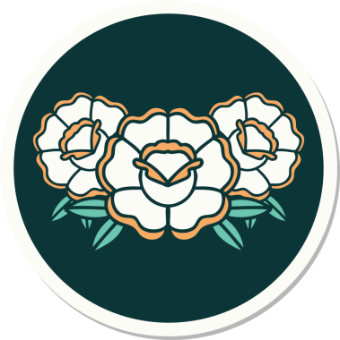 Bir insan tarafından çizilmiş bir buket çiçeğin geleneksel stiliyle dövme çıkartması.