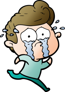 Bir insan tarafından çizilmiş ağlayan bir çizgi film karakteri.