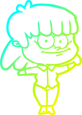 Bir insan tarafından çizilmiş gülümseyen bir çizgi film kızı çizimi.