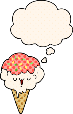 Bir insan tarafından çizilmiş, düşünce baloncuklu karikatür dondurması.