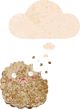 Düşünce baloncuklu çizgi film bisküvisi grunge sıkıntılı retro dokuma tarzı bir insan tarafından çizilmiş