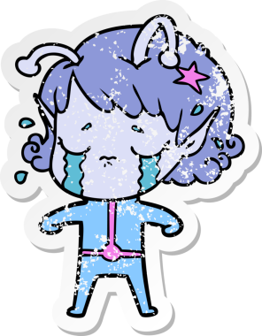 Bir insan tarafından çizilmiş, ağlayan uzaylı bir kızın sıkıntılı çıkartması.