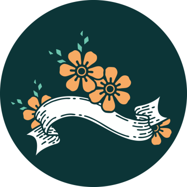 bir insan tarafından çizilmiş bir çiçek pankartıyla dövme biçimi simgesi