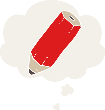 Düşünce baloncuğu olan karikatür kalem insan tarafından çizilmiş.