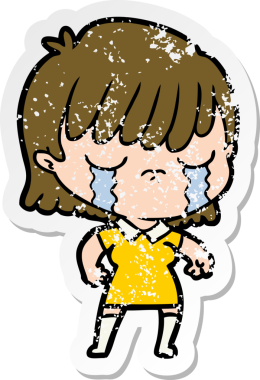 Bir insan tarafından çizilmiş ağlayan karikatürlü bir kadının sıkıntılı çıkartması.