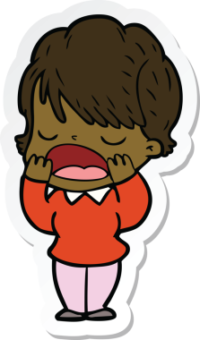 Bir insan tarafından çizilmiş bir karikatür kadının çıkartması.