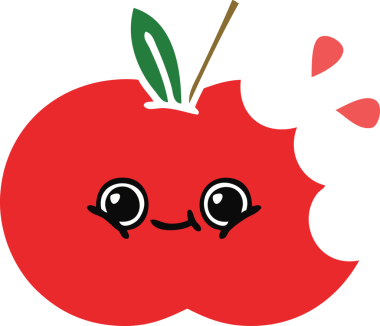 Bir insan tarafından çizilmiş bir elmanın düz renkli retro karikatürü