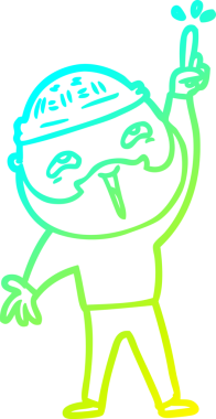 Bir insan tarafından çizilmiş, mutlu, sakallı, çizgi film karakteri.