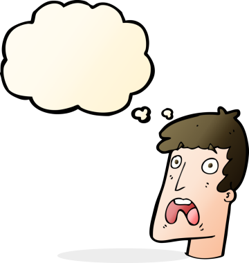 Bir insan tarafından çizilen düşünce baloncuğuyla şok olmuş bir adam.