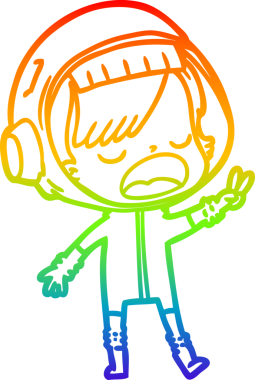 Gökkuşağı gradyan çizimi bir çizgi astronot bir insan tarafından çizilmiş barış işareti veriyor