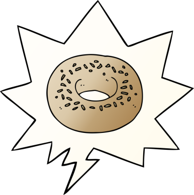 Bir insan tarafından çizilmiş, konuşma baloncuklu çizgi film donutu.