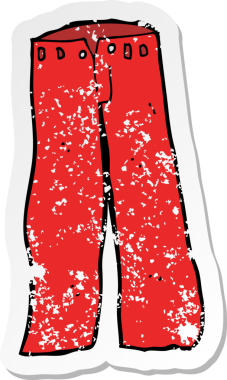 Bir insan tarafından çizilmiş kırmızı pantolonun gerilimli çıkartması.