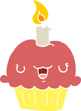 Bir insan tarafından çizilmiş düz renkli çizgi film keki.