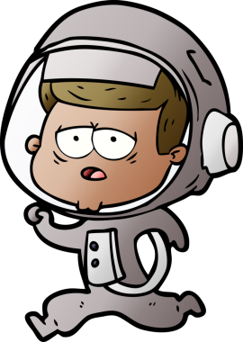 Bir insan tarafından çizilmiş yorgun astronot çizgi filmi.