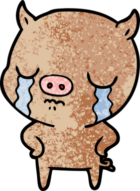 Bir insan tarafından çizilmiş kalçalar üzerinde ağlayan bir domuz.