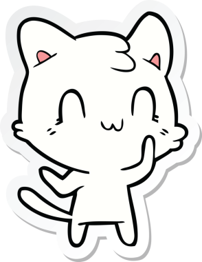 Bir insan tarafından çizilmiş mutlu bir kedinin çıkartması.