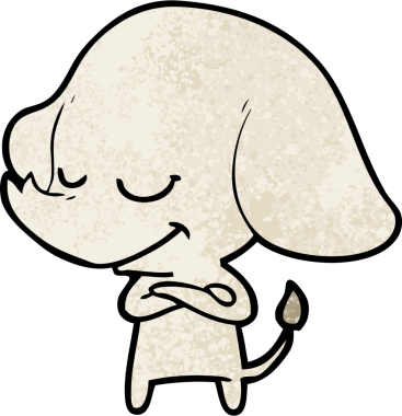 Bir insan tarafından çizilmiş çapraz kollu gülümseyen fil.