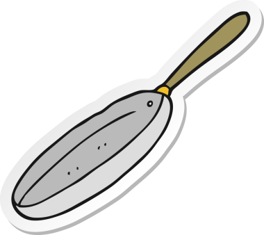 Bir insan tarafından çizilmiş karikatür kızartma tavasının çıkartması.