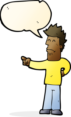 Bir insan tarafından çizilmiş bir konuşma balonuyla işaret eden çizgi film adamı.