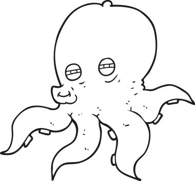 Bir insan tarafından çizilmiş siyah beyaz ahtapot çizimi.