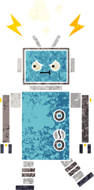 Bir insan tarafından çizilmiş bir robotun retro çizim tarzı karikatürü