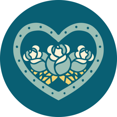 Bir insan tarafından çizilmiş kalp ve çiçeklerin ikonik dövme şekli