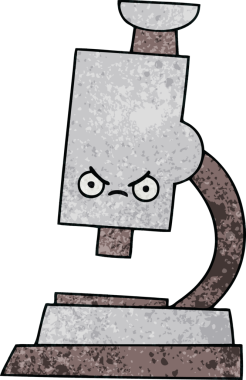 Bir insan tarafından çizilmiş mikroskobun retro grunge desen karikatürü