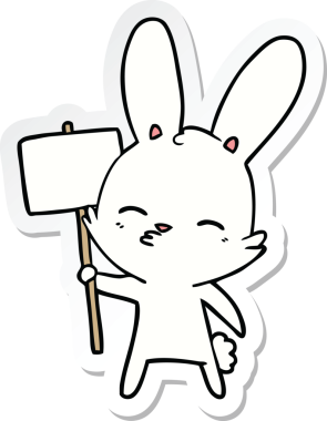 Bir insan tarafından çizilmiş pankartı olan meraklı bir tavşanın çıkartması.