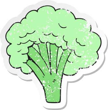 Bir insan tarafından çizilmiş çizgi film brokolisinin gerilimli yapıştırması.