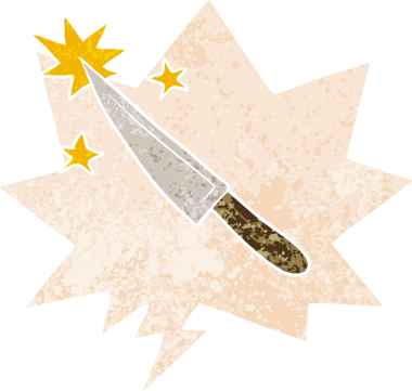 Bir insan tarafından çizilmiş, grunge 'da konuşma baloncuğu olan keskin çizgi film bıçağı.