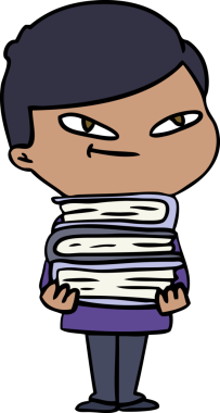 Bir insan tarafından çizilmiş kitapları olan çizgi film çocuğu.