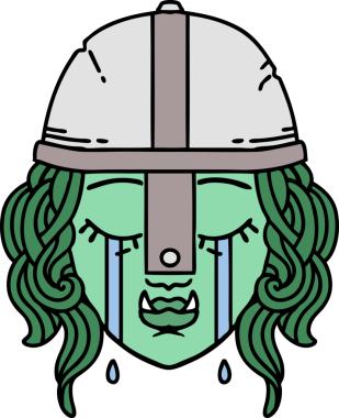 Retro Dövme Tarzı Ağlayan Ork Savaşçısı karakteri bir insan tarafından çizilmiş