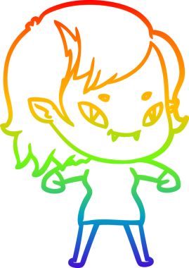 Gökkuşağı gradyan çizgi çizimi bir insan tarafından çizilmiş, arkadaş canlısı vampir bir kız.