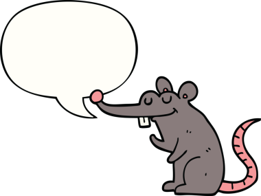 Bir insan tarafından çizilmiş konuşma balonlu çizgi film faresi.