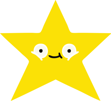 Bir insan tarafından çizilmiş altın yıldızın düz renkli retro karikatürü