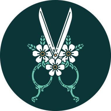 Berber makasının ve bir insanın çizdiği çiçeklerin ikonik dövme şekli