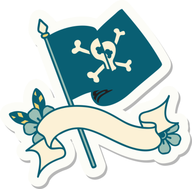 Bir insan tarafından çizilmiş korsan bayrağı ile dövme stili çıkartması