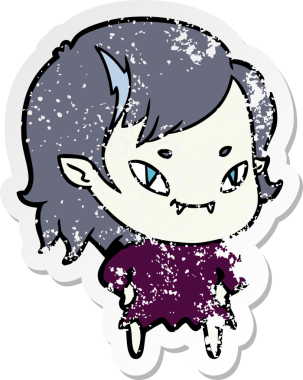 Bir insan tarafından çizilmiş, karikatür dostu vampir bir kızın sıkıntılı çıkartması.