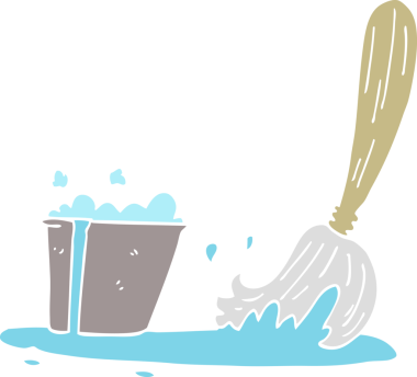 Bir insan tarafından çizilmiş karalama kovası ve paspas.