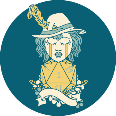 Retro Dövme Tarzı Ağlayan İnsan Ozan Doğal 1 D20 rulo Bir insan tarafından çizilmiş